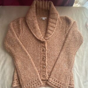 Intuitions Beige Open-Knit Button Shawl Collar Cardigan Sweater Size L